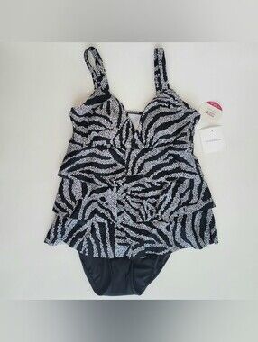 Croft & Barrow Swimwear Size 10 Tummy Slimmer One-Piece Wave Triple Faux NEW